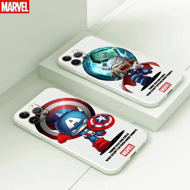 

Cute Marvel Avengers For iPhone 13 12 11 Pro Max Mini X XR XS Max 6 6s 7 8 Plus Phone case White liquid silicone funda coque