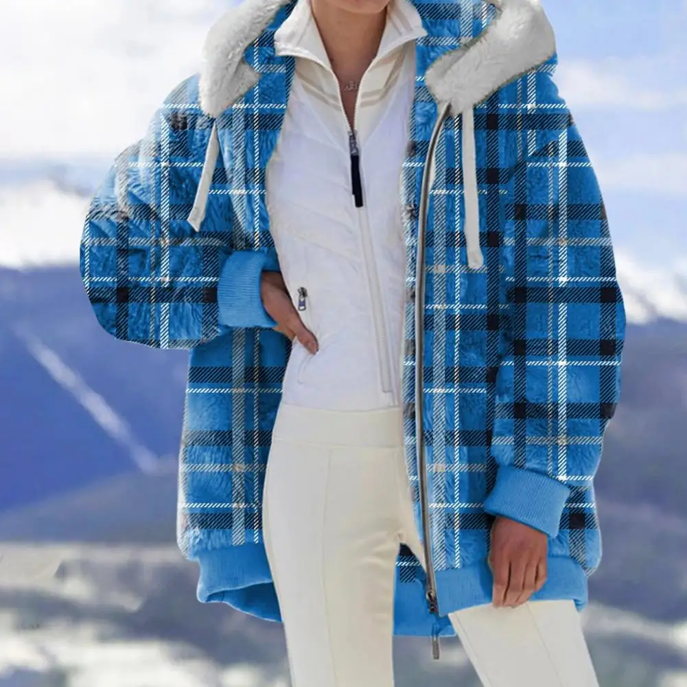 

Трендовое Женское пальто, кардиган, плюшевое пальто контрастных цветов, зимнее уличное пальто на молнии с капюшоном, зимнее пальто для катания на коньках