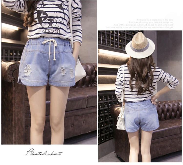 2023 Casual Elastic Belt Denim Shorts Women's Clothing Loose Wide Leg Shorts Large Size Jeans Shorts Girls Harlan Pants AC275