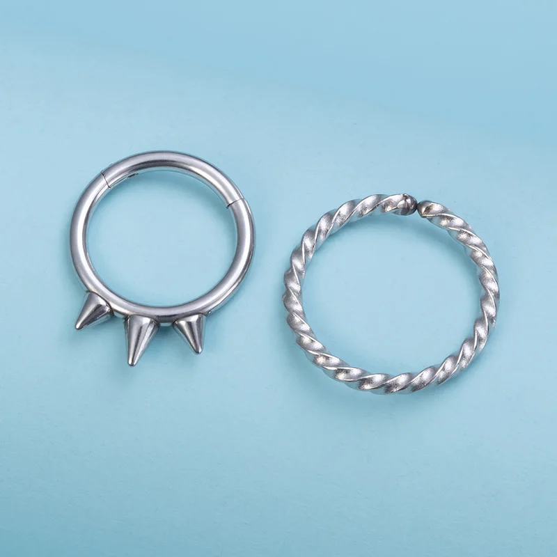 

2pcs Spiked Twist Nose Ring Hinged Segment Clicker Stainless Steel Hoop Septum Piercing Ear Cartilage earring Tragus Lip Jewelry