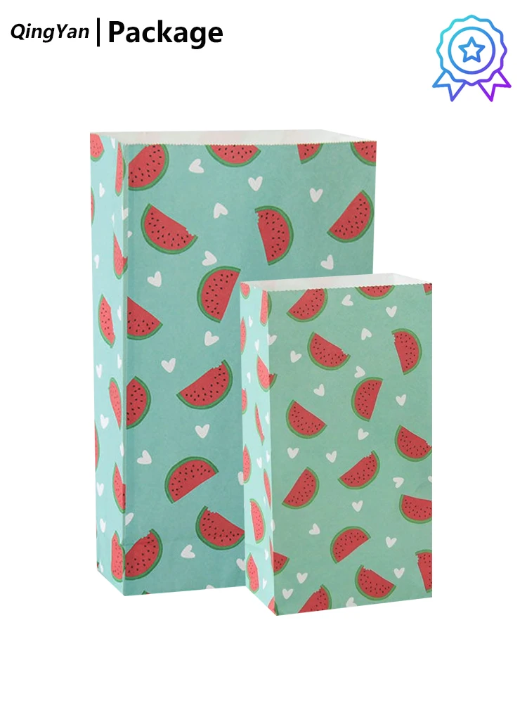 

10pcs 9x4.72x2.95 Inch Teal Cartoon Watermelon Pattern Kraft Paper Gift Bags Wedding Gifts for Guests Gift Box Packaging Bags