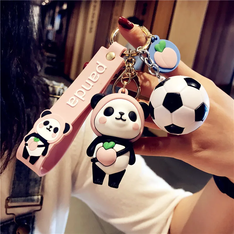 

Keychain Lovely Schoolbag Panda Doll Pvc Key Chains Pendant Creative Football Bear Key Pendant Gift Of Direct Selling