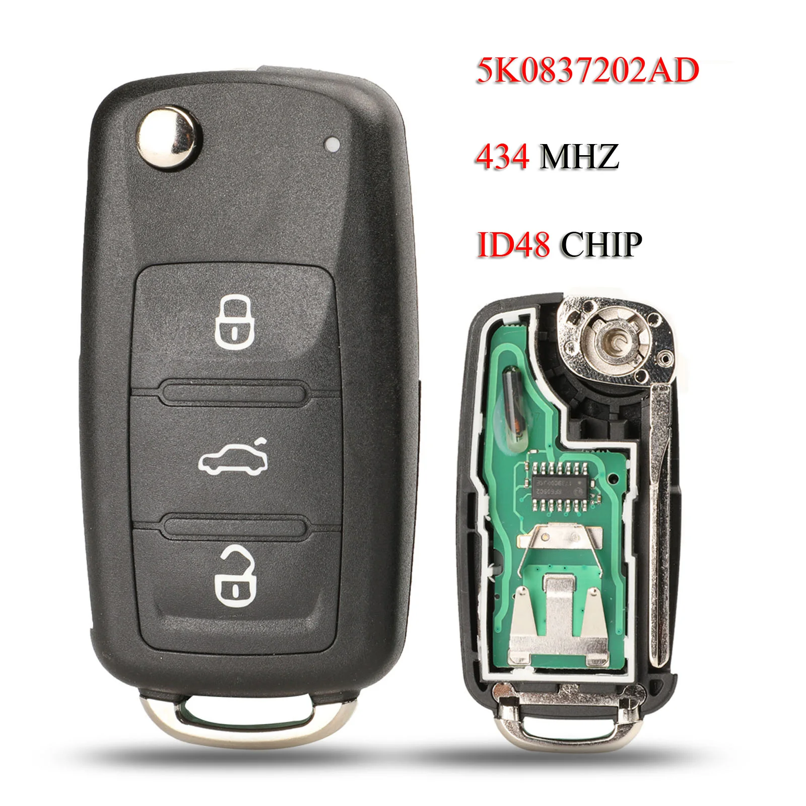 

Автомобильный Ключ-пульт Jingyuqin С 3 Кнопками Для VW Passat Polo Skoda, 434 МГц, Чип ID48, Выкидной