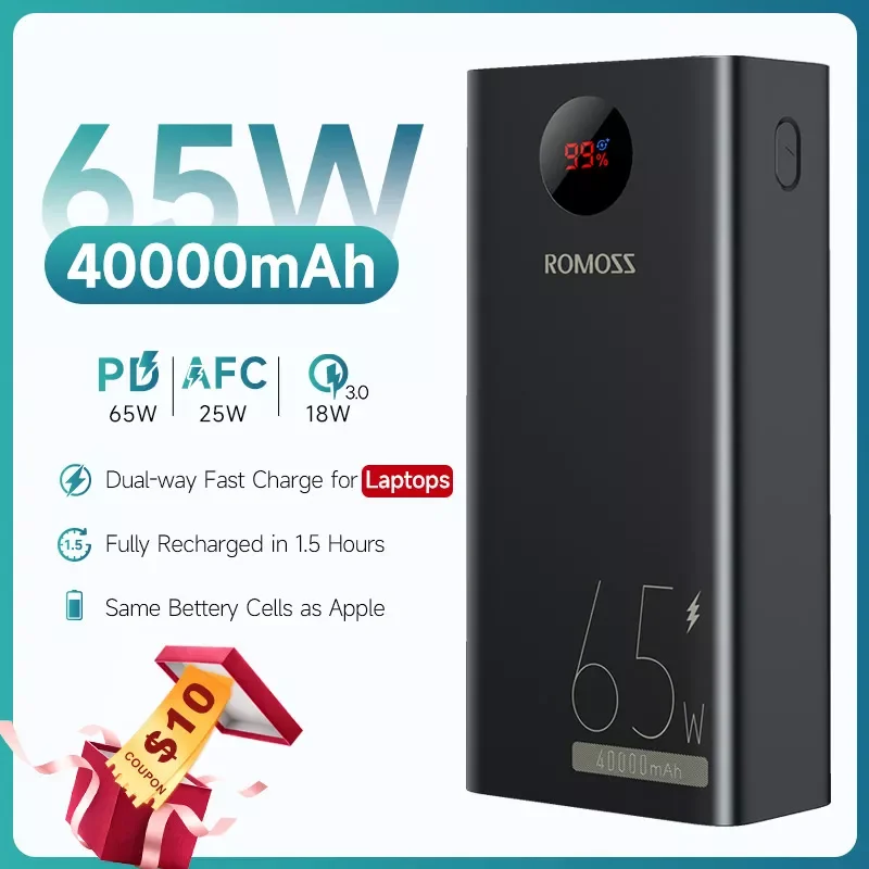 

ROMOSS 40000mAh Power Bank 65W PD Fast Charging Type C Portable External Battery Charger Powerful Powerbank for Laptop Phone