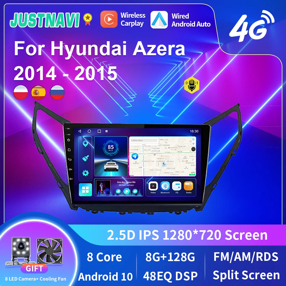 

JUSTNAVI Android 10.0 GPS Car Radio Multimedia Player For Hyundai Azera 2014-2015 Player DSP Carplay 8G 128G Stereo No 2 Din Dvd