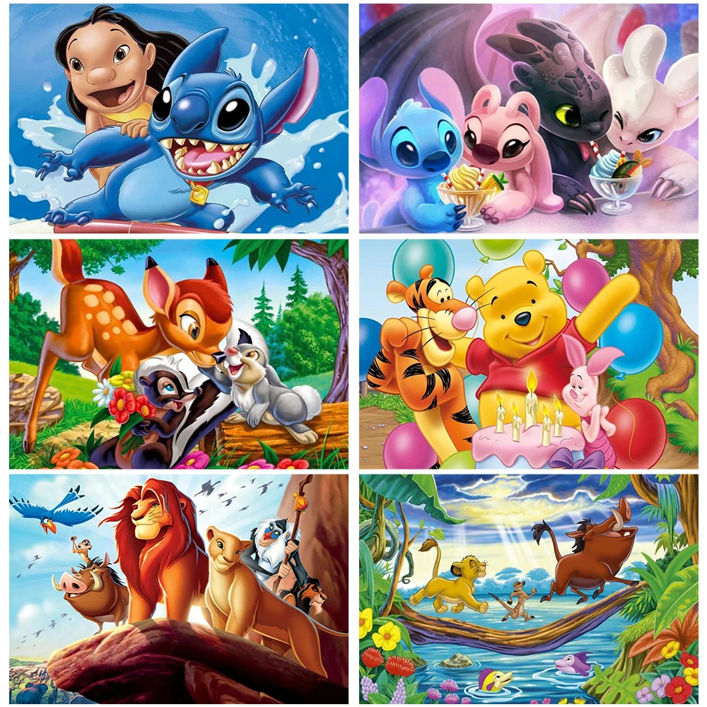 

Disney Full Diamond Painting Cartoon Lilo Stitch Lion King Resin Drill Embroidery 5D DIY Diamond Painting Handmade Cross Stitch