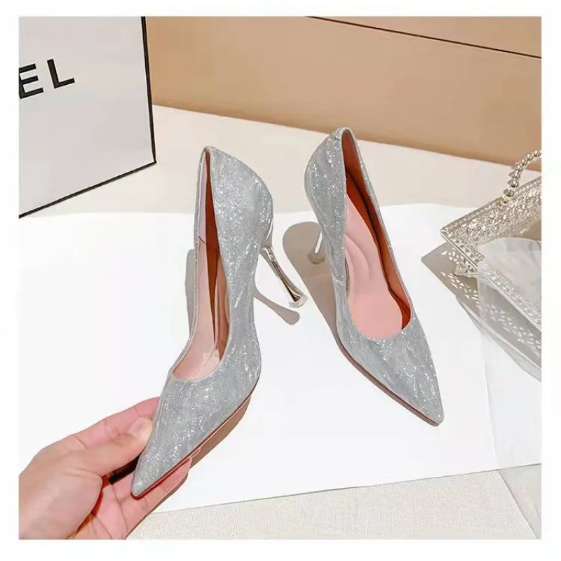 2023 new style Woman Rhinestone Heeled Sandals Pointed Slingback Sandal Fashion Party Pumps 2023 Women Sexy Crystal High Heels