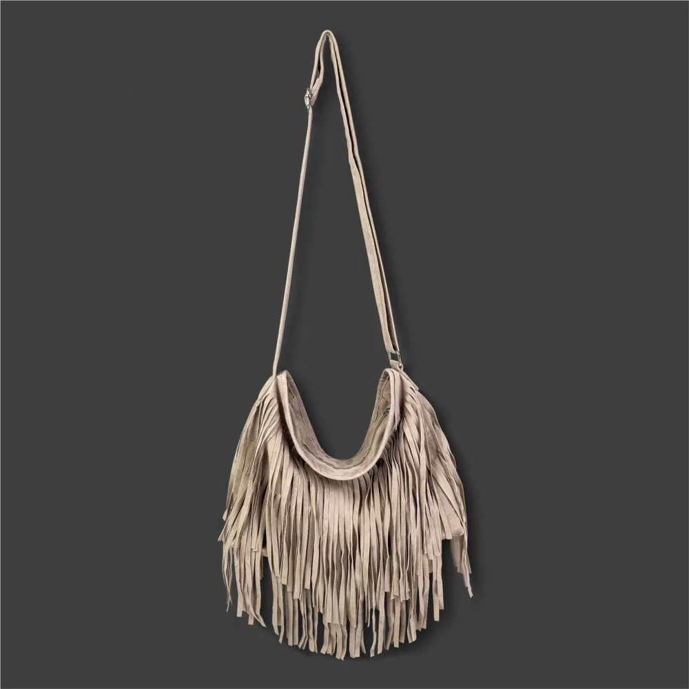 Solid Retro Faux Suede Fringe Women Messenger Bags PU Leather Retro Versatile Tassel Bag Faux Suede Fringe Casual Messenger Bag
