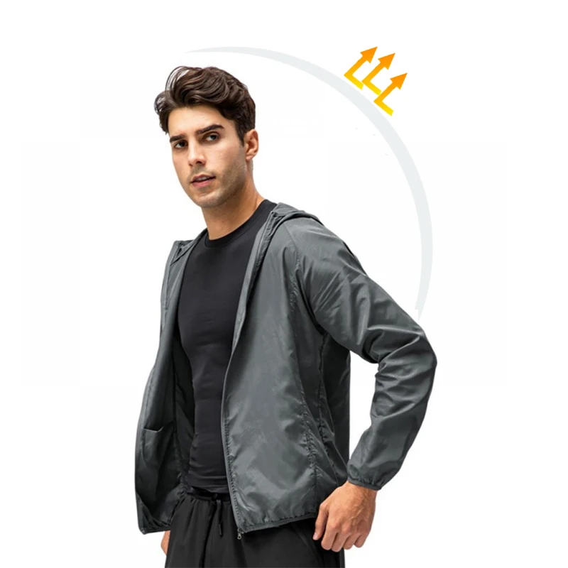 

Men's UPF 50+ Full Zip Light Jacket Hooded Long Sleeve Cooling Shirt with Pocket Hiking Fishing Outdoor Performance