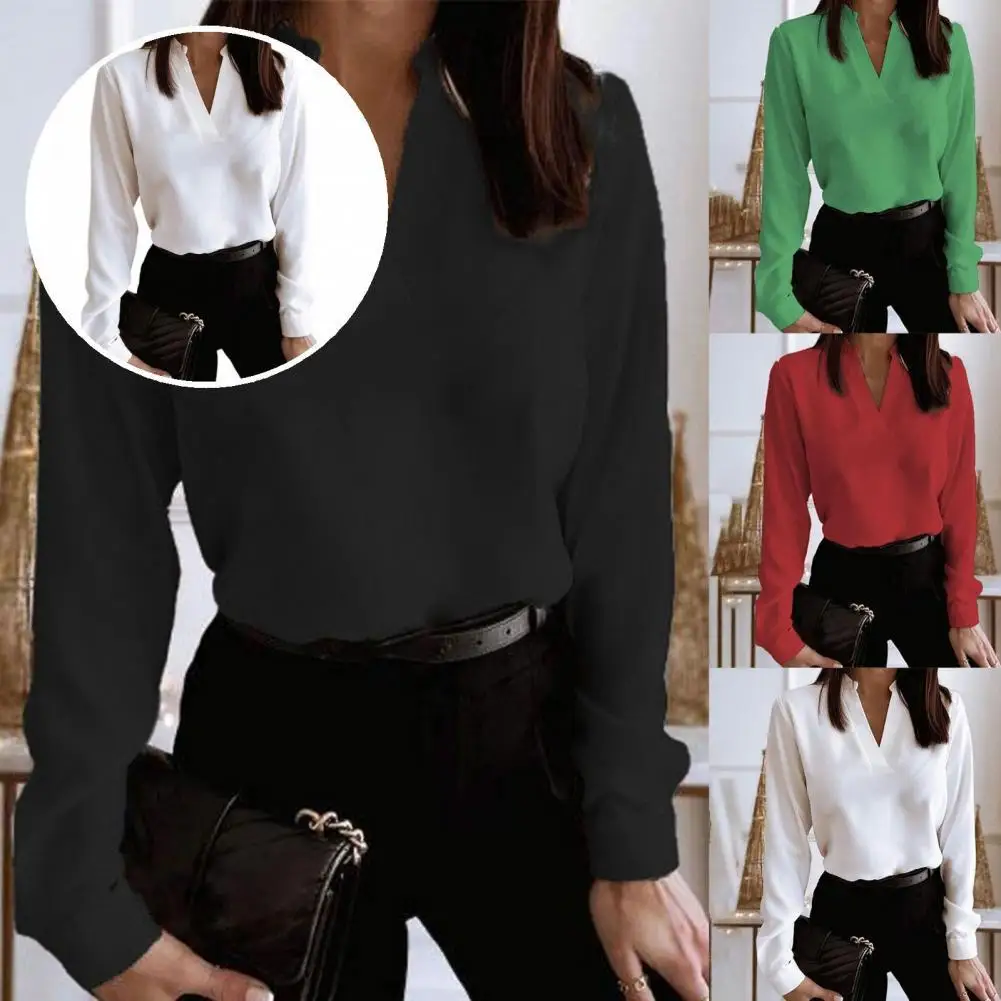 

Stylish Women Shirt Slim Ladies Women Pullover Simple Pure Color Shirt