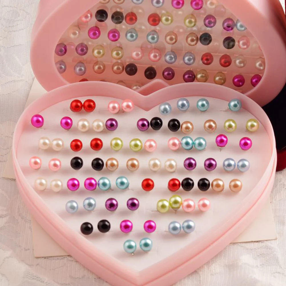 

36 Pair Pearl Earrings Exquisite Multi Colorful Ear Stud Earring for Girls Ladies with Heart Shaped Storage Case