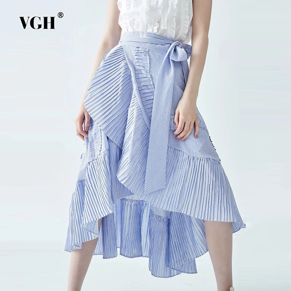 Юбка женская трапециевидная в полоску с завышенной талией