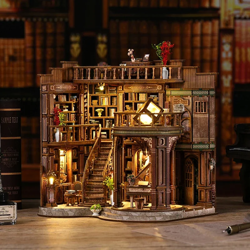 Фото Кукольные домики Casa Library: Деревянные миниатюрные наборы для сборки «Книжный зал мечты» с мебелью, подарки для друзей №4