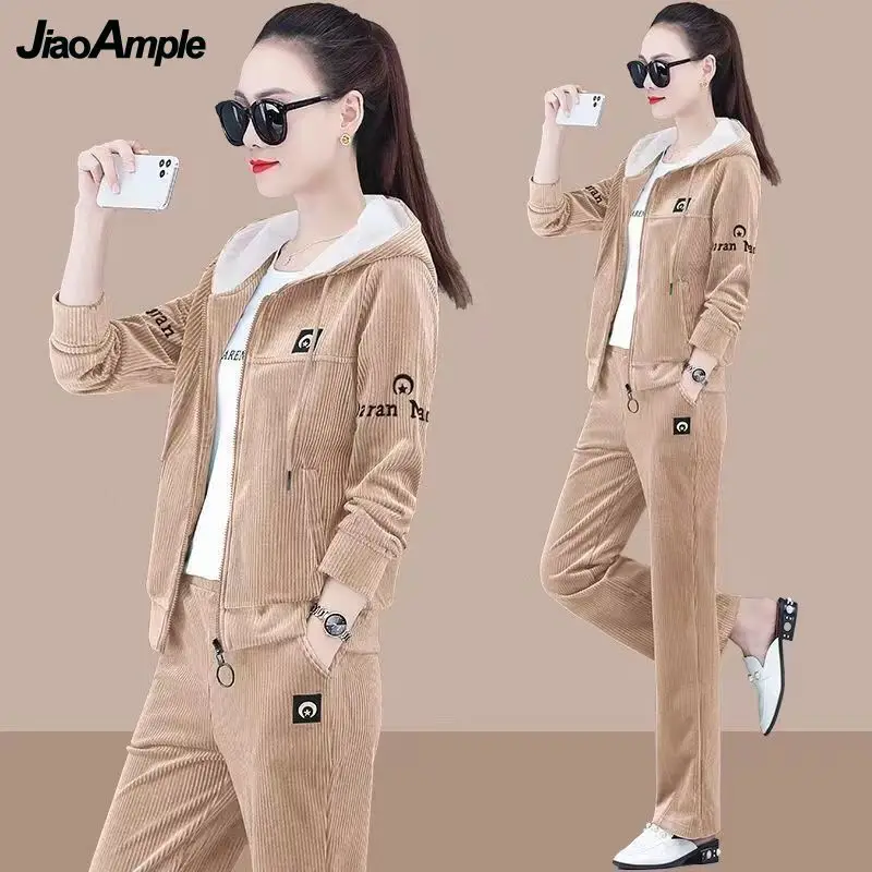 

2022 Winter New Fashion Warm Corduroy Hoodie+Elastic Waist Pants Two Piece Women's Sportswear Set Korean Elegant Casual Suit