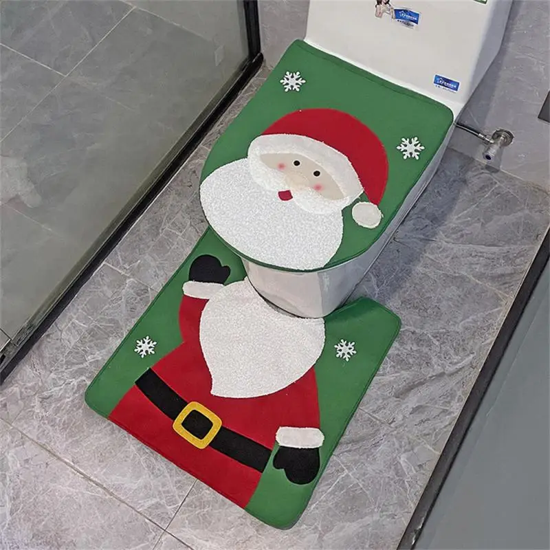 Santa Claus Christmas Toilet Seat Covers Carpet Decorations For Home Bathroom 2025 Xmas Merry New Year