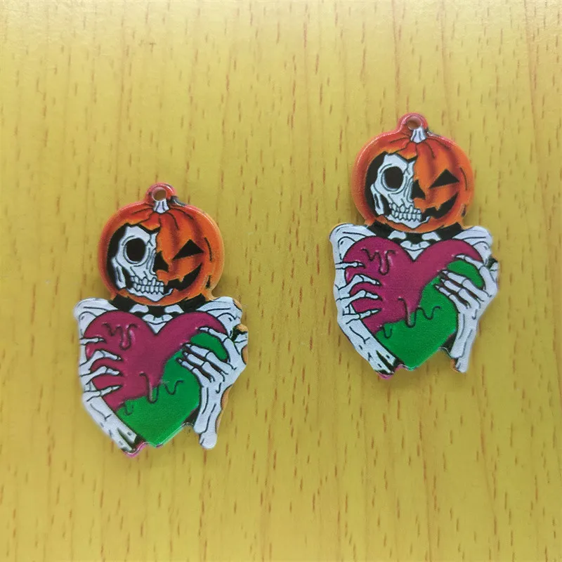 10 шт. акриловые подвески в виде тыквы черепа Мультяшные призраки сердце серьги