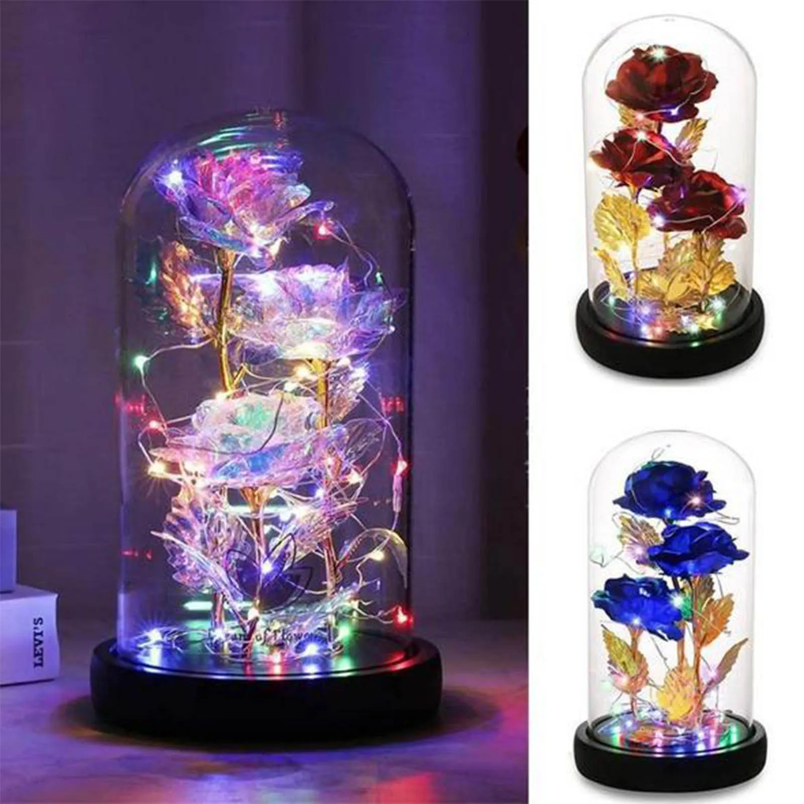 

Colorful Artificial Flower Rose Colorful Roses In Dome Glass Eternal Rose Flower Valentine's Day Birth's Day Christmas Rose Gift