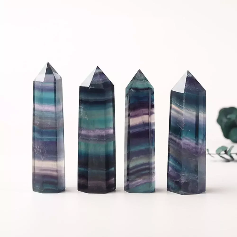 

Natural Fluorite Crystal Tower Colorful Striped Fluorite Quartz Crystal Stone Point Healing Hexagonal Wand Treatment Stone 20g