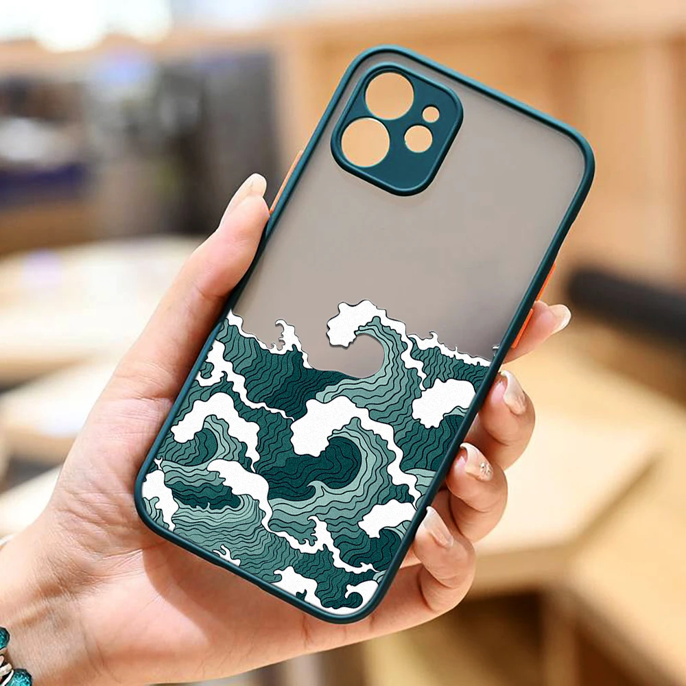 Fashion Great Blue Wave Clear Phone Case For iPhone 13 12 11 14 Pro MAX XS X Mini XR 7 8 Plus Shockproof Hard Matte Cover Fundas