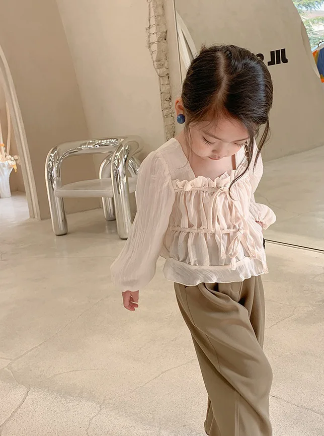 Toddler Kids Girls' Summer Clothes Outfit Sets Baby Pleated Tops Wide Leg Pants Suits For Girls Child Clothing Sets