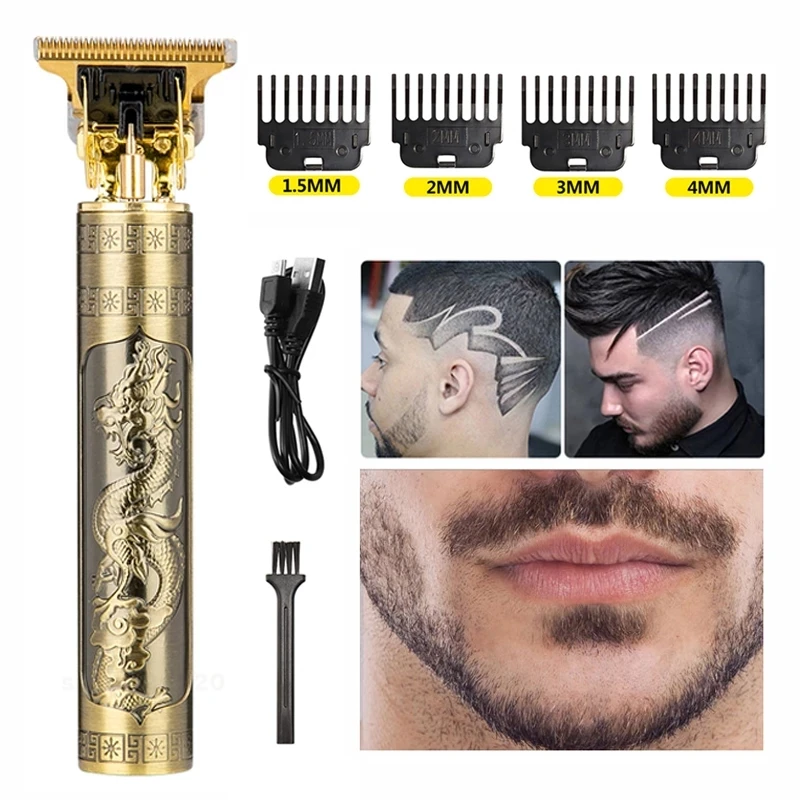 

t9 do vintage 0mm sem fio aparador de pêlos barba profissional máquina cortar cabelo barbeador elétrico para homens barbeiro