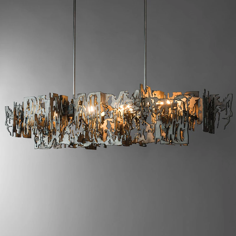 

Postmodern Minimalist Hanging Light Kitchen Island Dining Room Rectangle Metal Fragment Art Chandelier Room Decor Lighting