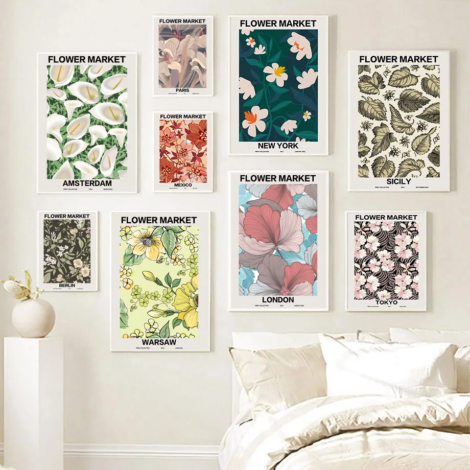 

Vintage Abstract Flower Market Botanical Wall Art Canvas Painting Nordic Posters And Prints Wall Pictures For Living Room Decor