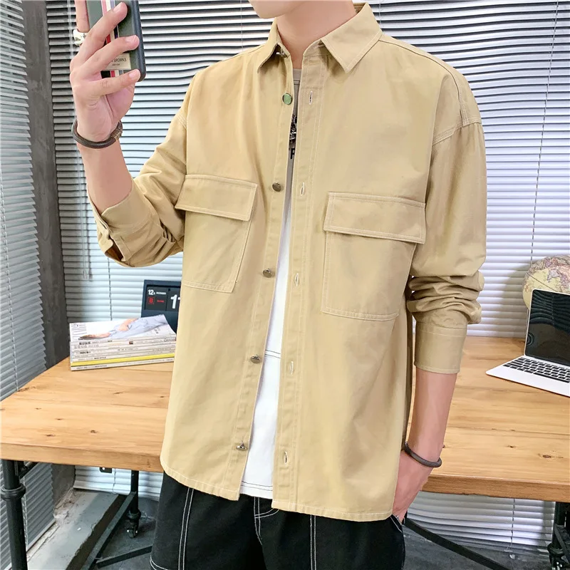 Men's shirt long sleeve spring and autumn leisure handsome clothes on the summer port wind day shirt tide brand overalls
