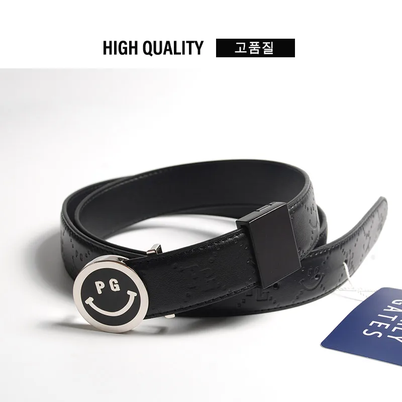 Golf new spring and summer ladies belt classic smiley buckle embossed belt adjustment clip cowhide wear-resistant belt