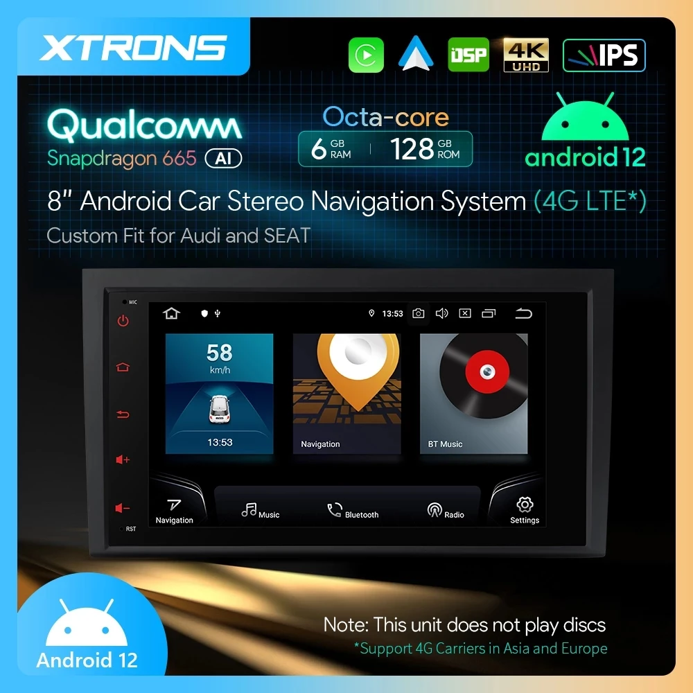 

Автомагнитола XTRONS для Audi A4 B6/B7, 8 дюймов, Android 12, Qualcomm 6 + 128