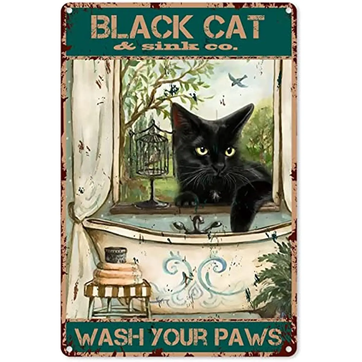 

Bathroom Metal Tin Logo Wall Decoration-Retro Black Cat Poster Suitable for Office/Home/Classroom Bathroom Decoration Gift