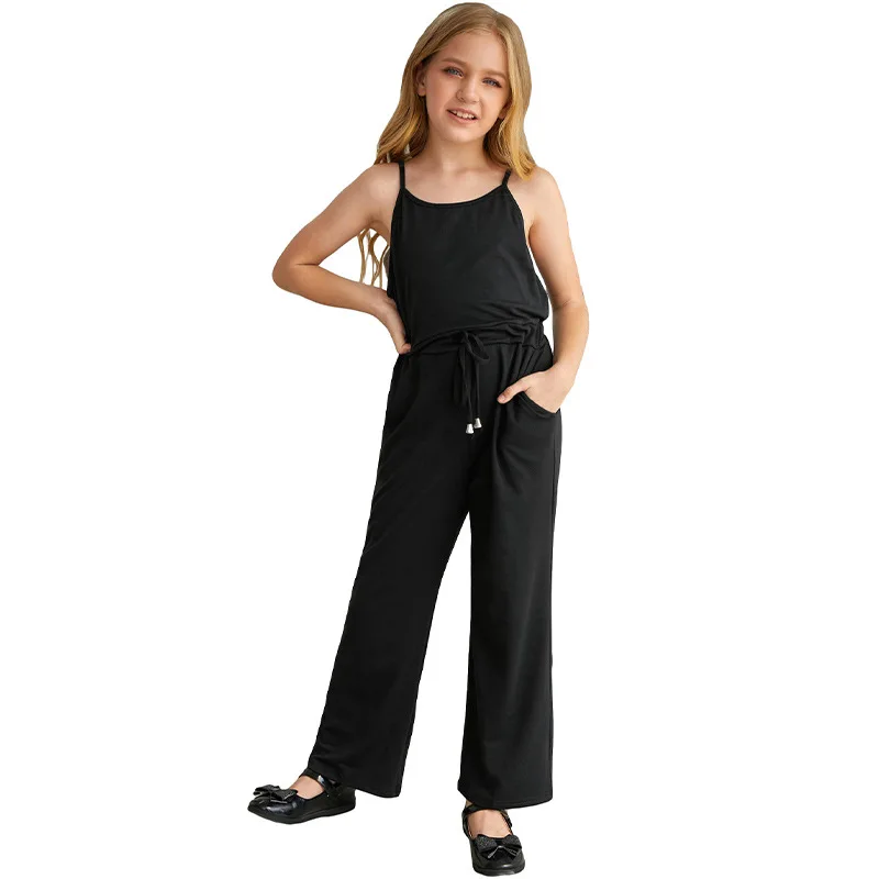 

Комбинезоны для девочек 4-13 лет, однотонные мягкие дышащие длинные брюки без бретелек, в европейском стиле, лето 2020