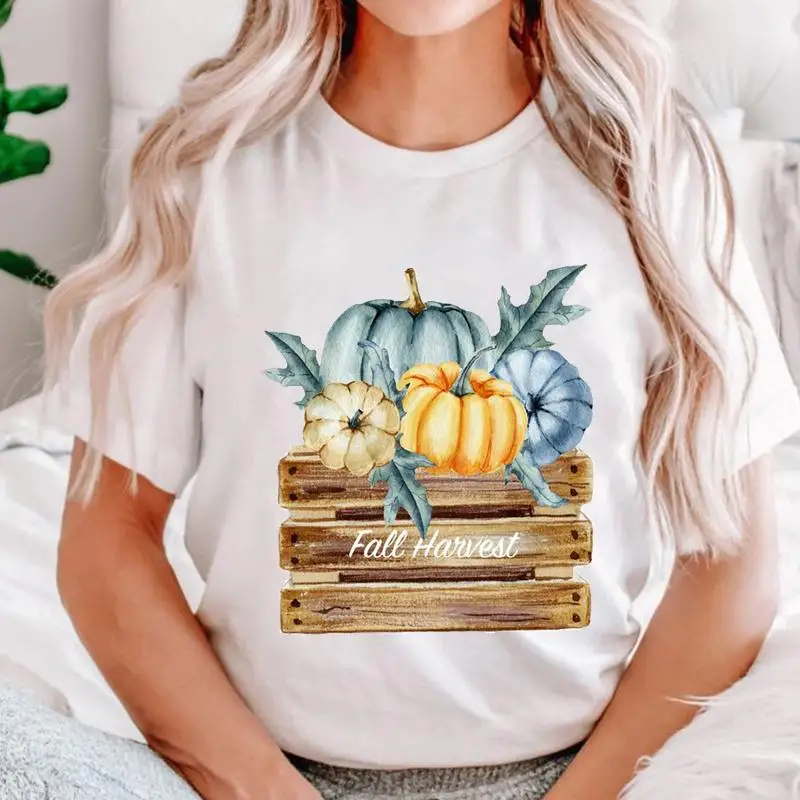 

Women T-Shirts Autumn Watercolor New Trend Thanksgiving Halloween Cartoon Oversized Tee Shirt Top Female Short Sleeve Clothing
