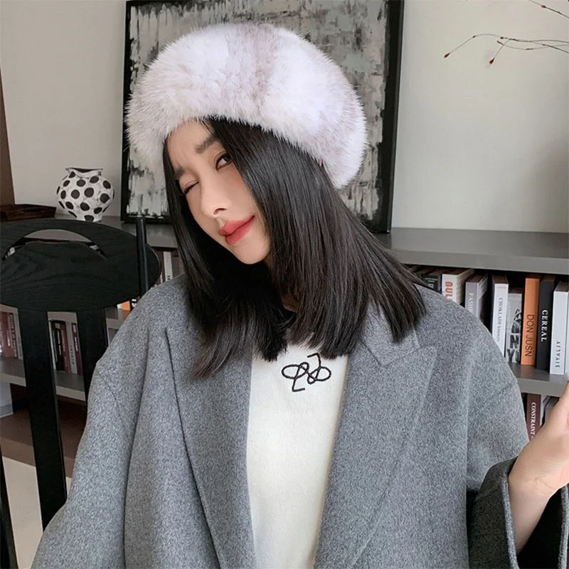 Женский берет из натурального меха норки теплая Соломенная Шапка Модная