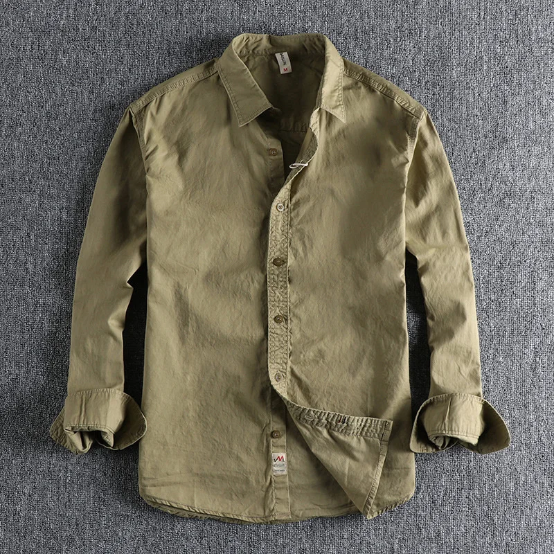 

Мужская винтажная рубашка-карго из хлопка, с длинным рукавом