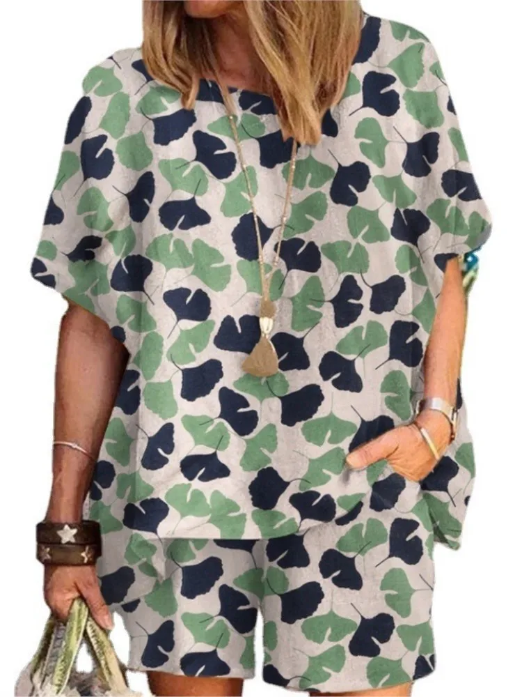 Летние повседневные комплекты из 2 предметов с принтом в горошек 2025 г. Женская