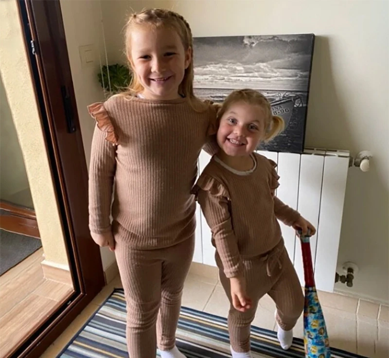 

Autumn New Cotton Knitted 2 Pieces Homewear Pull-Over Ruffle Long Sleeve Tops+Long Pants Children's Sets Kids Clothes Girls 1-7Y