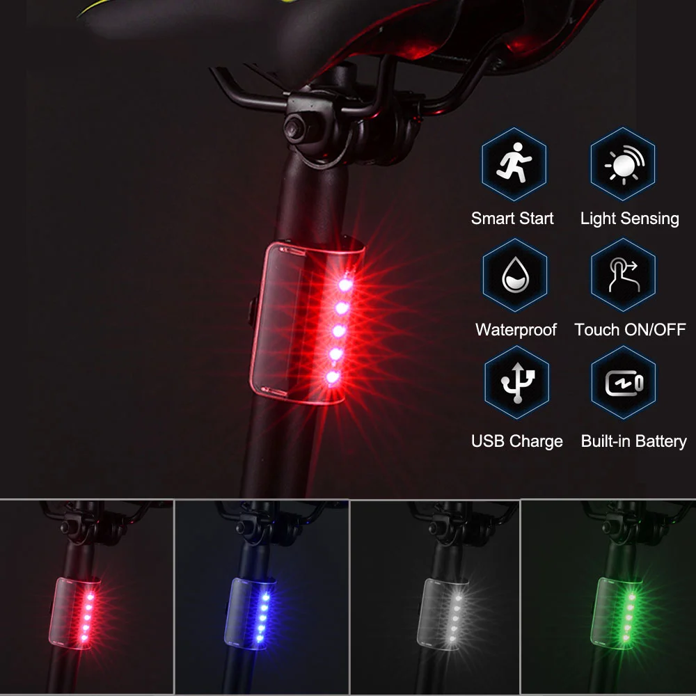 

Bicycle Taillights Mountain Bike Usb Charging Intelligent Induction Automatic Start-Stop Touch Control Warning Light Hot Sale