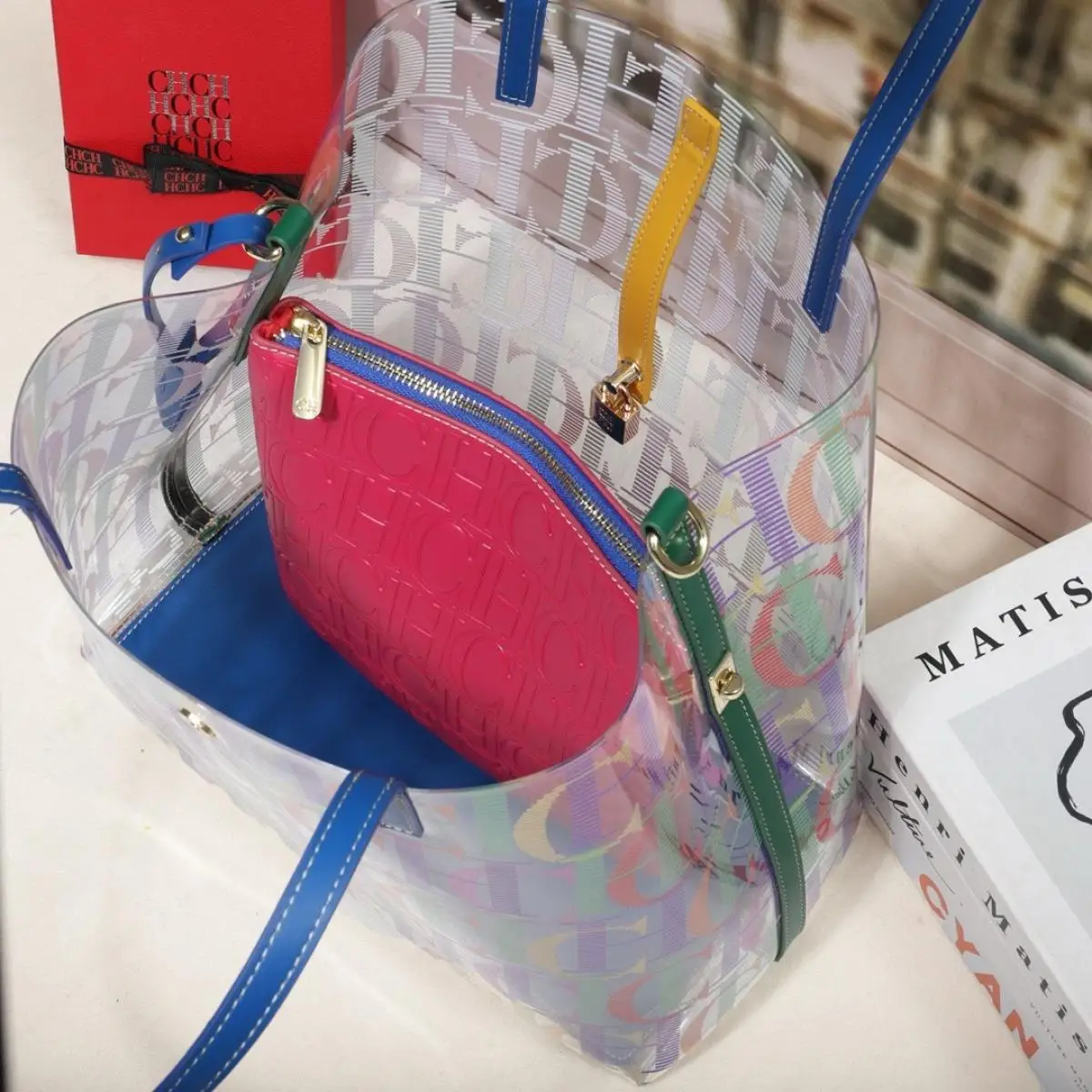 Фото CH Прозрачные женские сумки, большая вместительная сумка-тоут с буквенным принтом, дорожная сумка для покупок, креативные персонализированные трендовые сумки на плечо №3