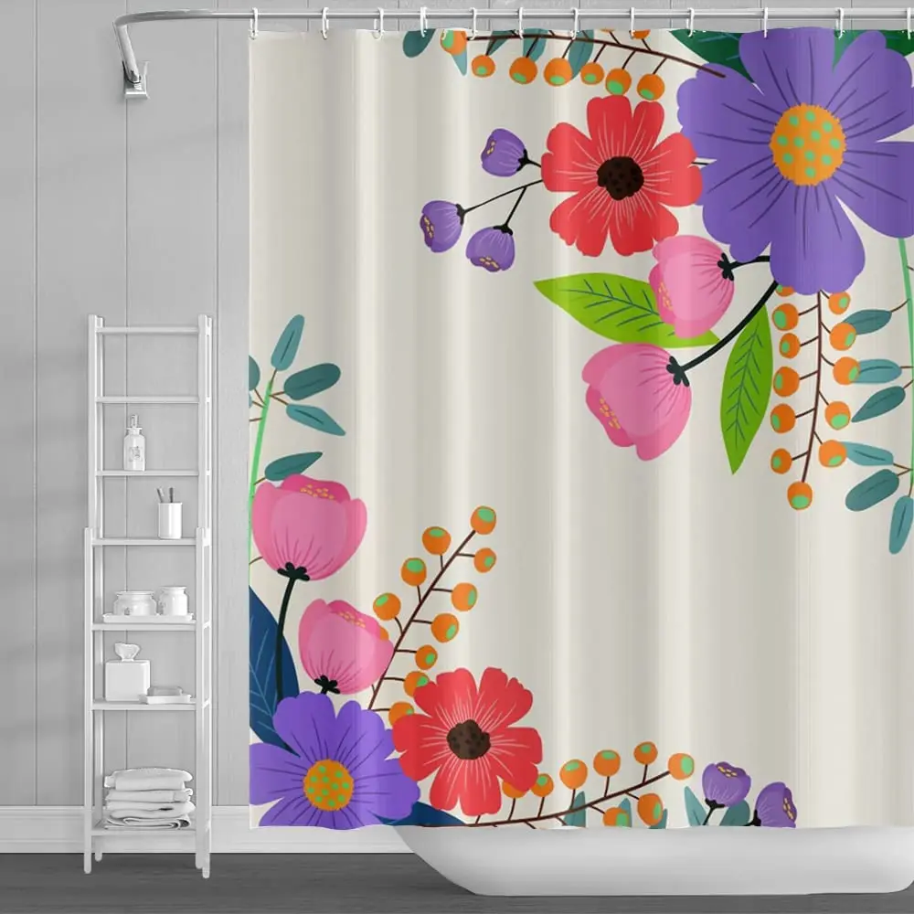 Флоральные маковые душевые занавески для ванной комнаты, акварельные фиолетовые розовые красные цветы весеннего домашнего текстильного занавеса.