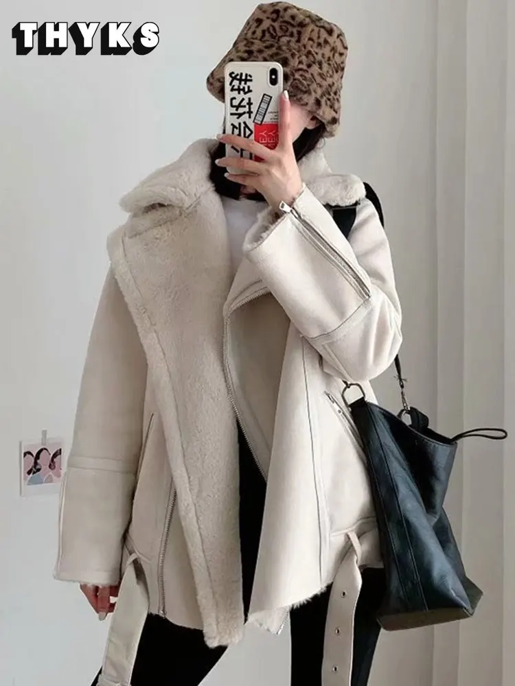 Winter Women's Jacket Artificial Leather Coat Splice Leather Stand Collar Thick Coat Women's Loose Snow Warm Thick Coat