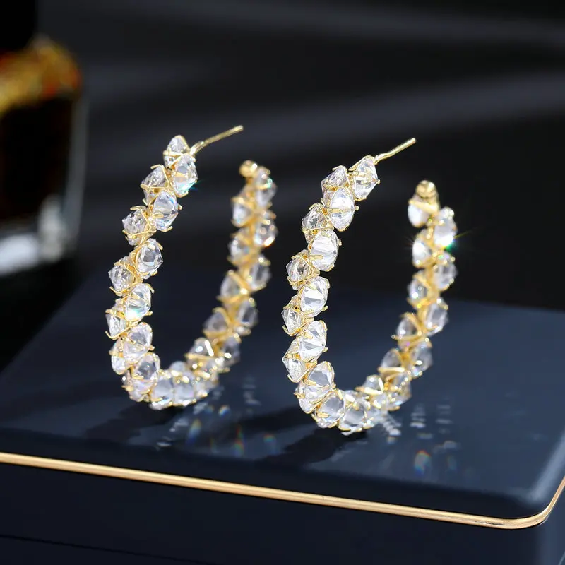 

S925 Silver Needle Zircon Inlaid Ring Ring Dangle Earrings Niche Design C Type Earrings Party Accessories Holiday Gift