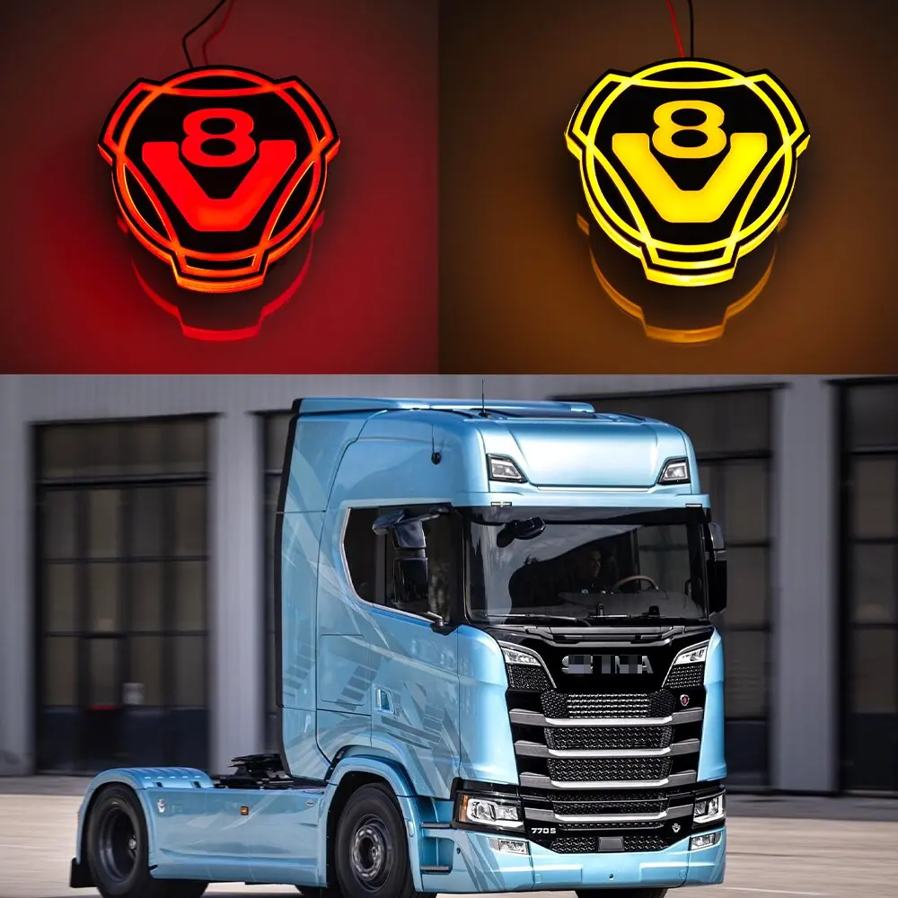 1x V8 логотип подходящий для Scania Truck Custom Front решетка эмблема на решетку Badge с белым 24V