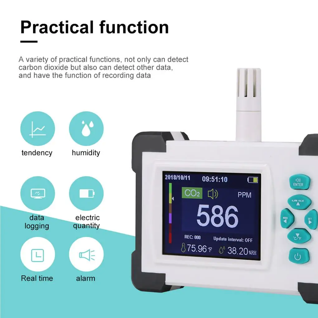 

Многофункциональный тестер диоксида углерода, измерение влажности и температуры для конференц-зала, выставочного зала, торгового центра