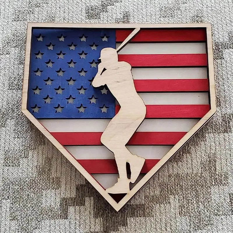 

Baseball Bedroom Decor | Wooden American Flag Baseball Player Decorations | Colorful Wall Art for Indoor Ornament Novelty Portab