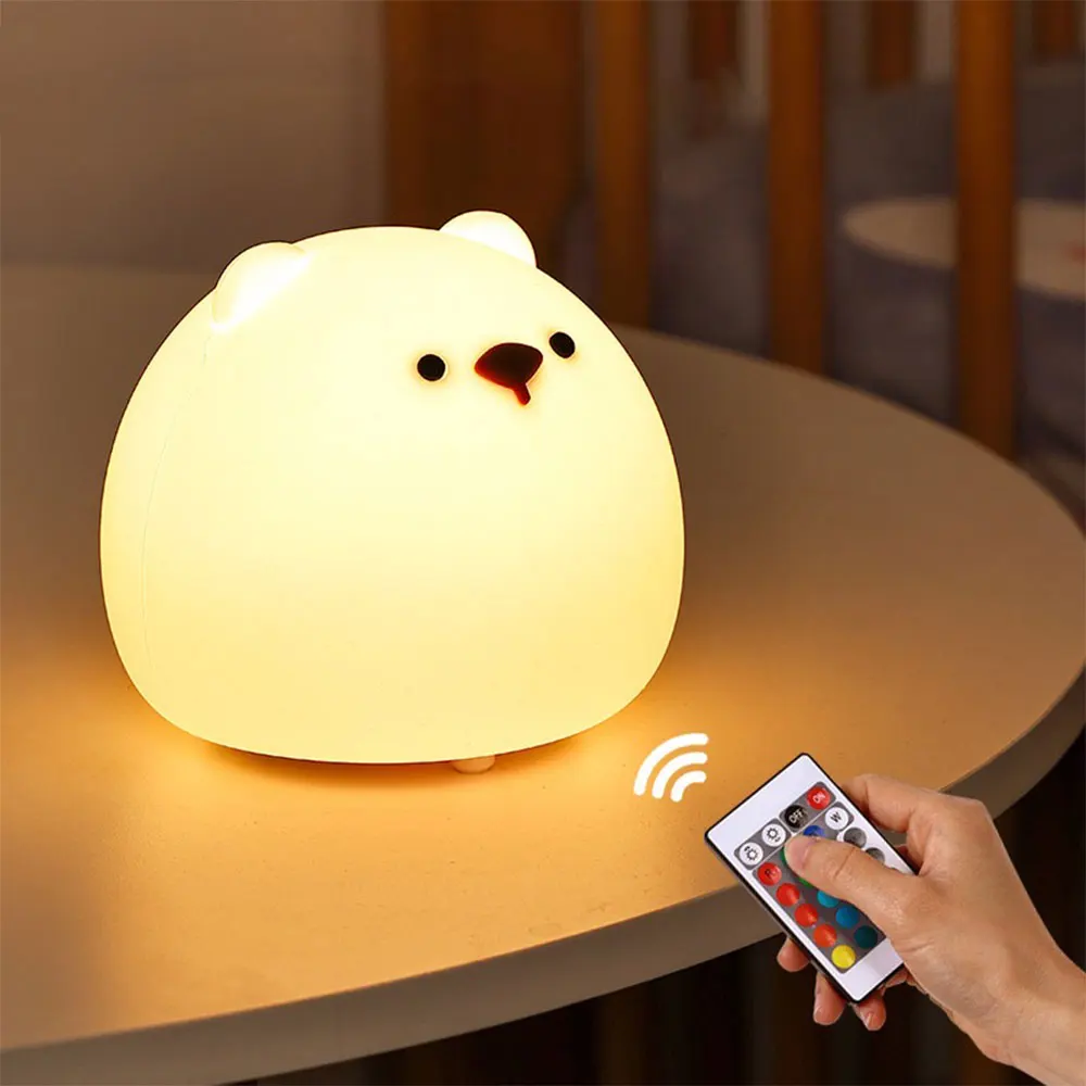 

Cute Night Light 7 Color Bear Cartoon Clap&Remote Control USB Recharge Silicone Lamp Bedside Sleep For Child Gift Ambient Light