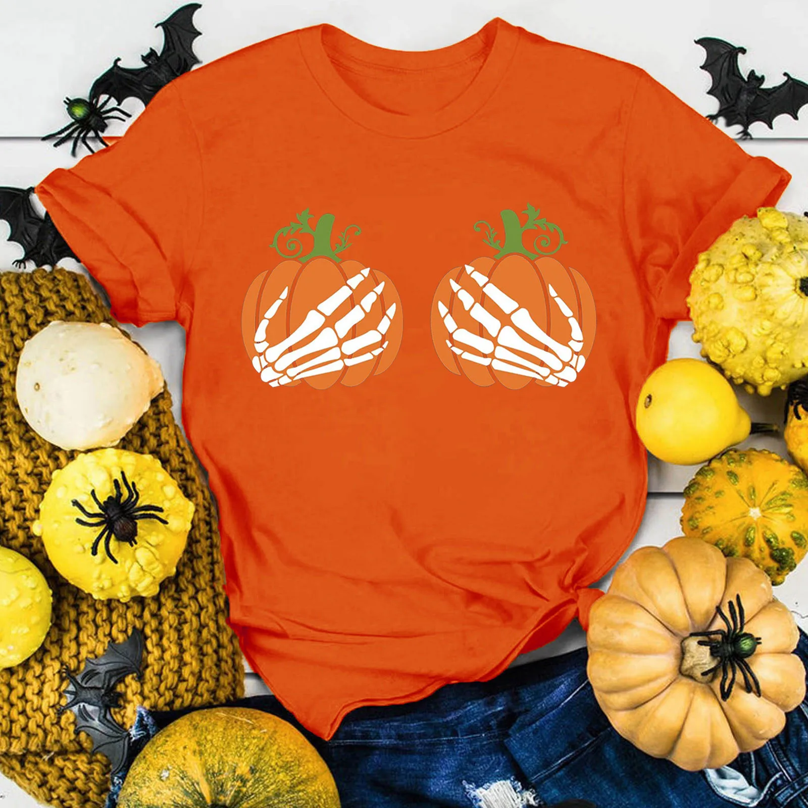 

Womens Halloween Print O Neck Short Sleeve Tops Blouse Tees T Shirt Comfortable Workout Shirts Women
