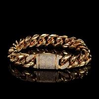 12mm hip hop zircon flap buckle bracelet for men women stainless steel cuban chain gold plated titanium steel bracelet jewelry
