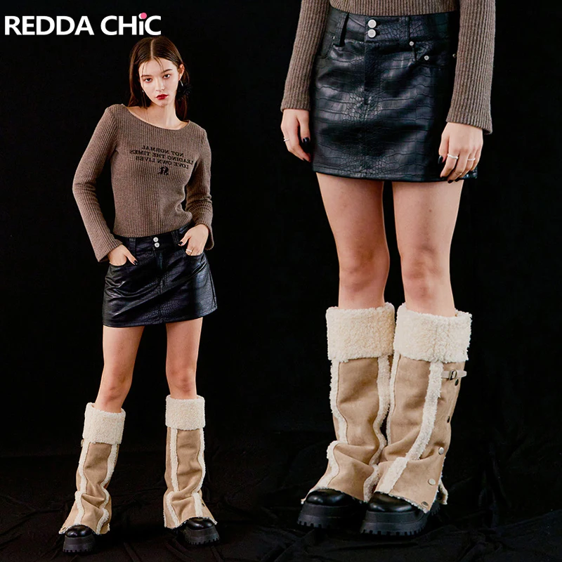 Зимние флисовые гетры REDDACHiC из овечьей шерсти женские плюшевые толстые теплые