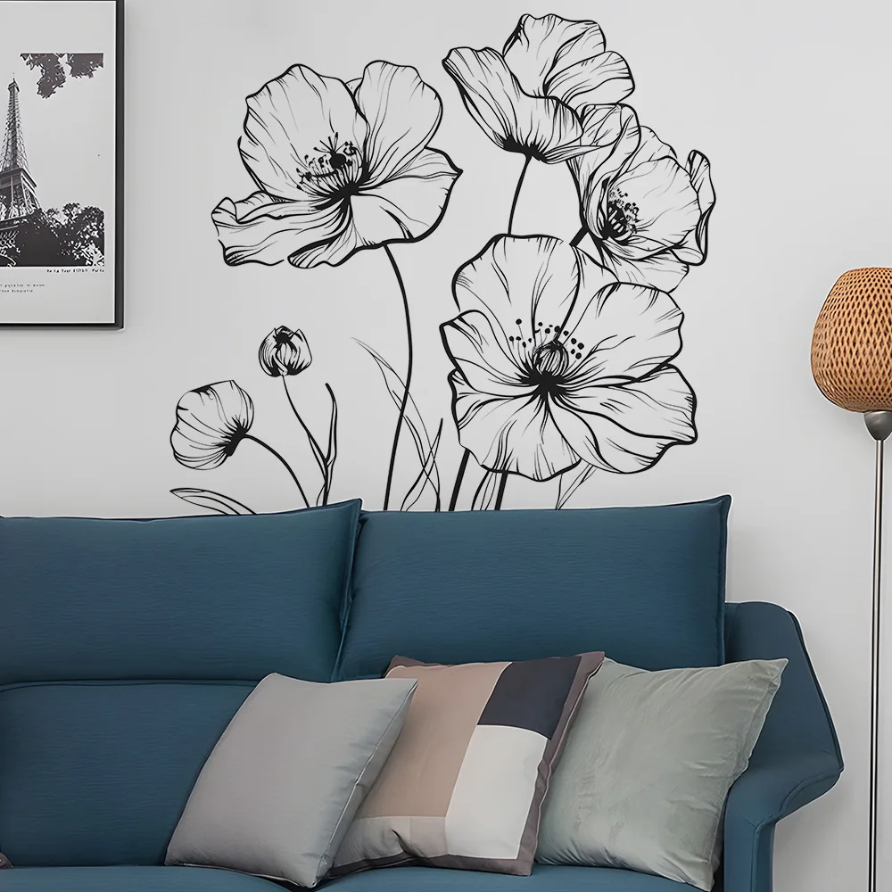 Индивидуальные простые черно-белые скетч Маковый цветок спальня гостиная фон